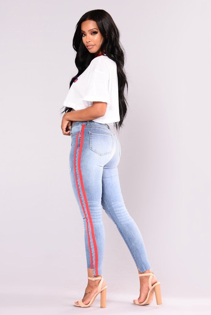 SZ60153 Athlete Jeans  Blue Red jeans with side stripe fashion
